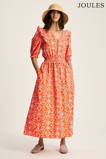 Joules Rosalie Pink V-Neck Frill Dress (550773) | £79.95