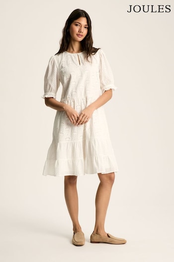 Joules Isabel White Cotton Broderie Dress (550815) | £69.95