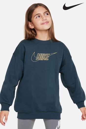 Nike navy Green Oversized Shine Fleece Sweatshirt (550899) | £38