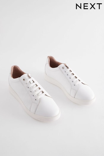 White Signature Leather Lace-Up Trainers (550925) | £50