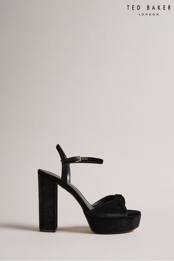 Ted Baker Kayvi Velvet Bow Platform Heeled Black Sandals (551024) | £145