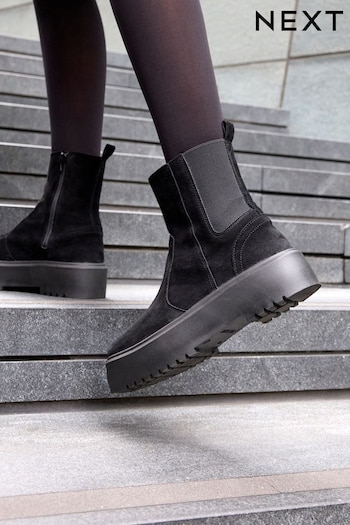 Black Chelsea Chunky Flatform Ankle Boots (551090) | £62
