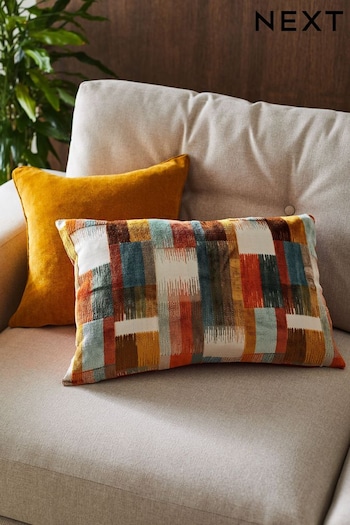 Orange Cut Velvet Retro Etch Rectangle Cushion (551311) | £28