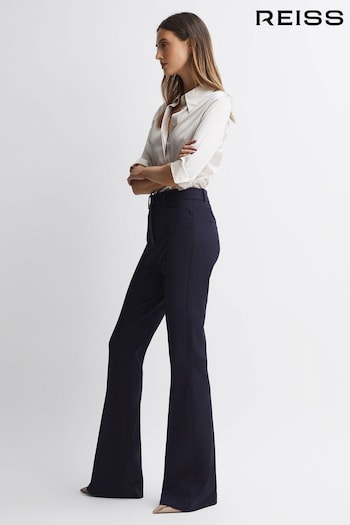 Reiss Navy Dylan Flared High Rise Trousers (551346) | £138