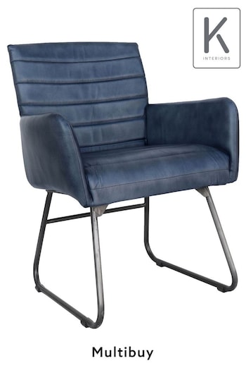 K Interiors Blue Elsdon Geniune Leather & Iron Carver Dining Chair (551364) | £330