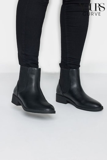 Yours Curve Black Wide Fit Extra-Wide Fit PU Elastic Chelsea Boots (551443) | £33