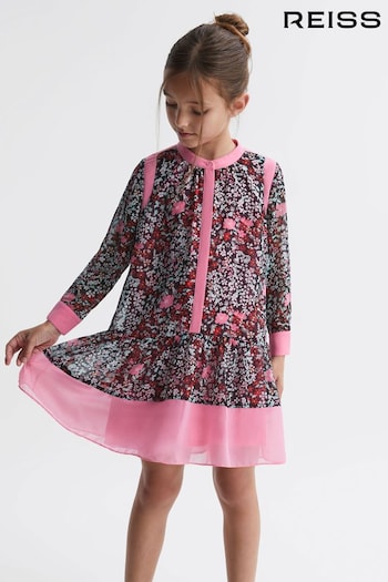 Reiss Pink Camilla Senior Floral Print Contrast Dress (551483) | £60