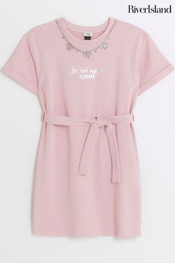 River Island Pink Girls Belted Graphic Dress (551678) | £22