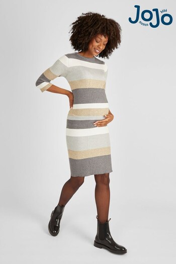 JoJo Maman Bébé Grey Stripe Knitted Tube Maternity Dress (551907) | £45.50
