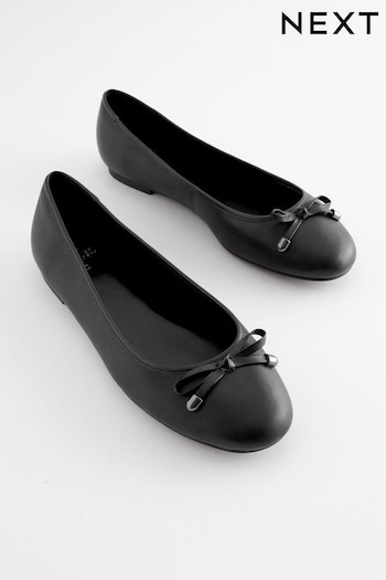 Black Forever Comfort® Round Toe Leather Ballerina Shoes led (552074) | £35