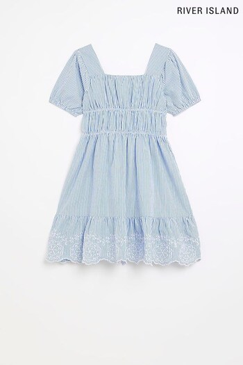River Island Blue Girls Striped Milkmaid Dress (552106) | £20 - £26