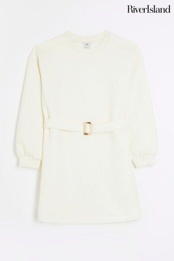 River Island Cream Girls Jacquard Cable Sweat effect Dress (552147) | £22