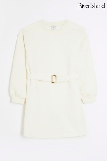 River Island Cream Girls Jacquard Cable Sweat Dress (552147) | £22