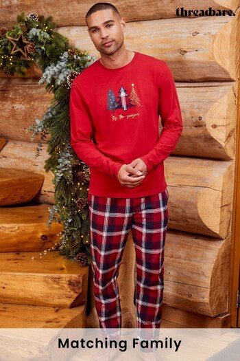 Threadbare Red Elf Cotton Long Sleeve Check Christmas Pyjama Set (552308) | £28