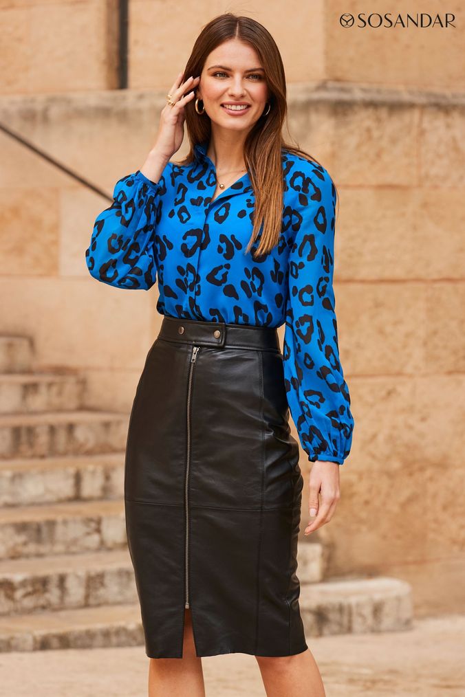 Leopard print shirt black pencil skirt online