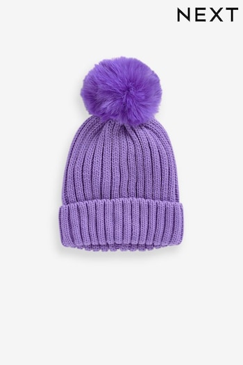 Purple Chunky Rib Pom Pom Beanie Hat (3mths-16yrs) (552704) | £6 - £10