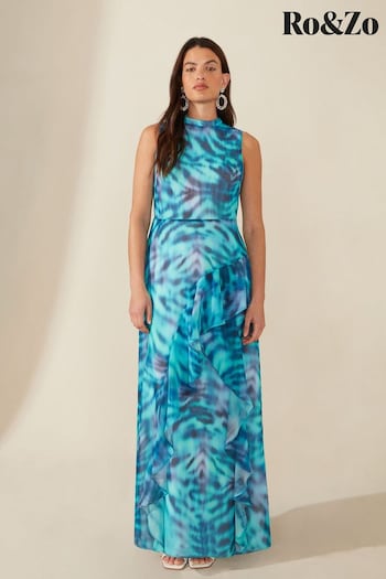 Ro&Zo Blue High Neck Maxi Dress (552816) | £179