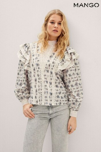 Mango Shirt Ruffled Embroidered Blouse (552880) | £50