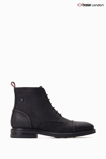 Base London Dudley Lace Up Toe Cap Black Boots While (552909) | £85