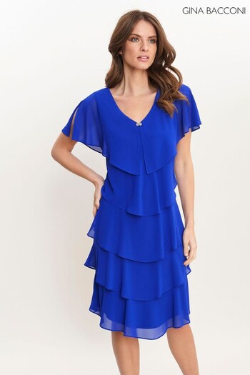 Gina Bacconi Blue Bella Georgette Tiered Dress (553034) | £220