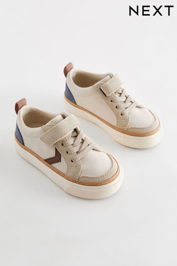 Neutral Beige Wide Fit (G) Touch Fastening Chevron Trainers (553201) | £15 - £19