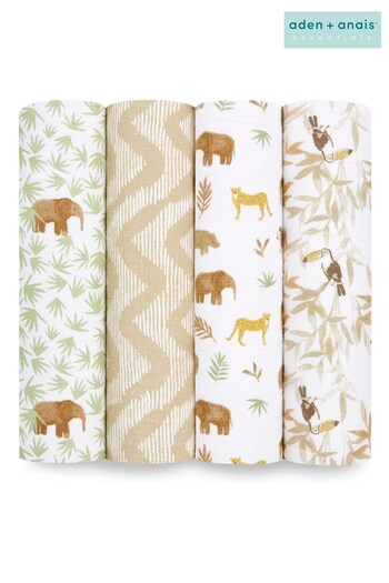 aden + anais Animal Essentials Cotton Muslin Blankets 4 Pack (553211) | £35