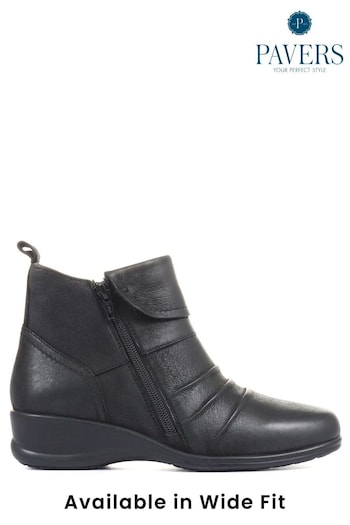 Pavers Black Ladies Dual Zip Leather Ankle medio Boots (553286) | £48