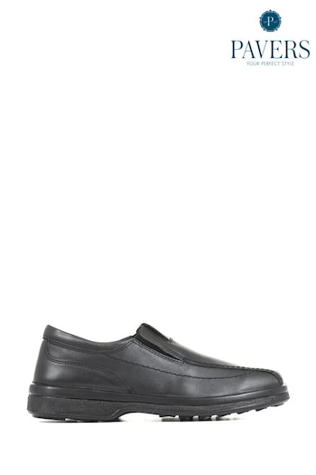 Pavers Wide Fit Leather Slip On Black Shoes (553335) | £38