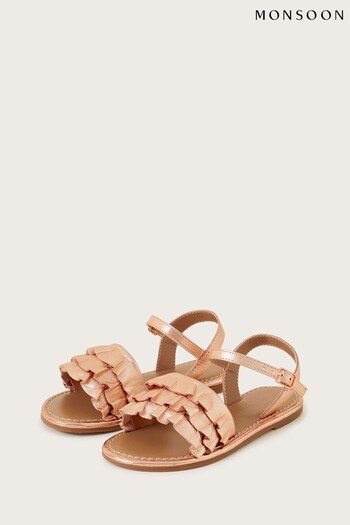 Monsoon Gold Leather Frill Sandals Rosie (553707) | £25 - £27