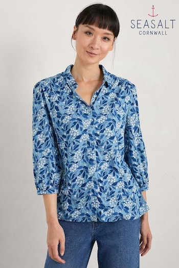 Seasalt Cornwall Blue Three Quarter Sleeve Embrace Shirt (553726) | £46