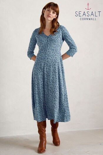 Seasalt Cornwall Blue Ava Jersey V-Neck Dress (553784) | £70