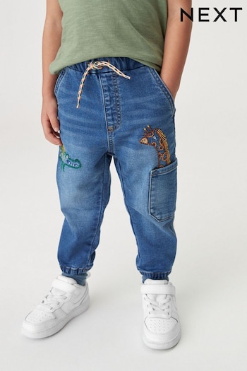 Mid Blue Denim Embroidered Character Jeans With Cuff (3mths-7yrs) (553851) | £15 - £17
