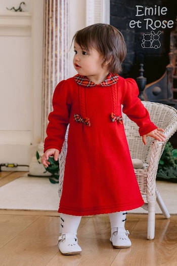Emile Et Rose Red Knitted Bow Detail Christmas Dress BEH & Tights (554062) | £52