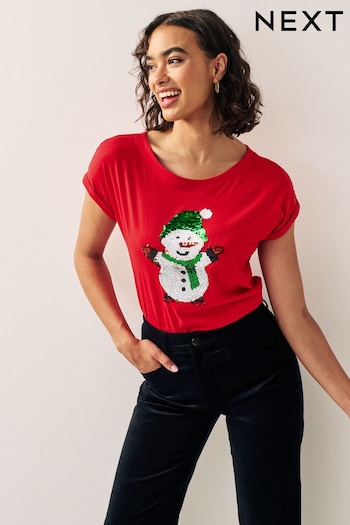 Red Short Sleeve Christmas Flip Sequin T-Shirt (554336) | £20
