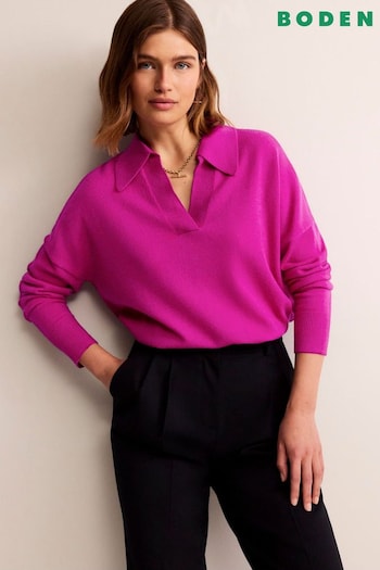 Boden Pink Collared Cashmere Henley Top (554806) | £190