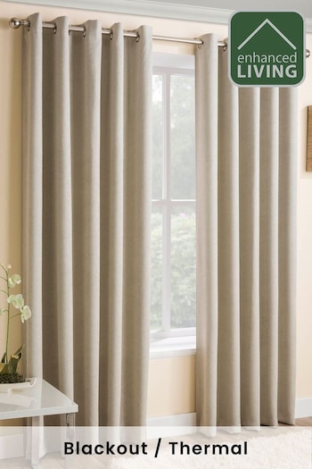 Enhanced Living Cream Vogue Ready Made Thermal Blackout Eyelet Curtains (554815) | £25 - £50