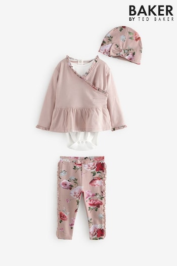 Baker by Ted Baker Lilac Purple Frill Floral 4 Piece Wrap Cardi Set (554841) | £42 - £45