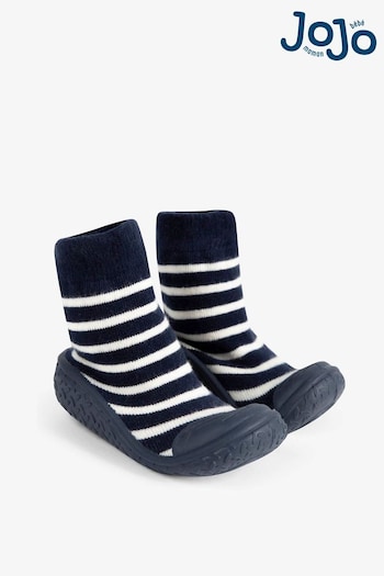 JoJo Maman Bébé Navy Ecru Stripe Stripe Indoor Outdoor Slipper Socks (555050) | £14.50