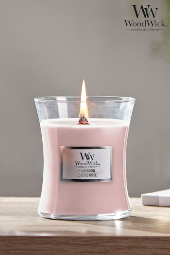 Woodwick Pink Medium Hourglass Scented Candle with Crackle Wick Rosewood (555082) | £25