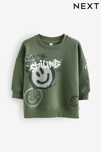Khaki Green Graffiti Character Crew Neck Sweatshirt (3mths-7yrs) (555229) | £9 - £11