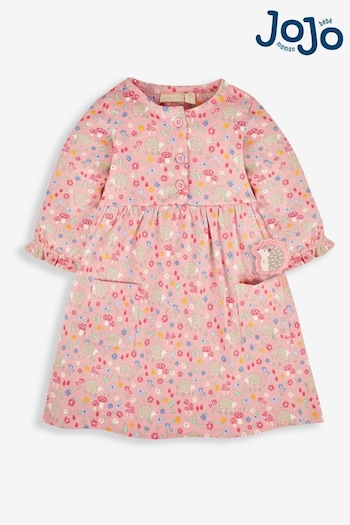 JoJo Maman Bébé Pink Hedgehog Floral Girls' Button Front Dress (555232) | £23.50