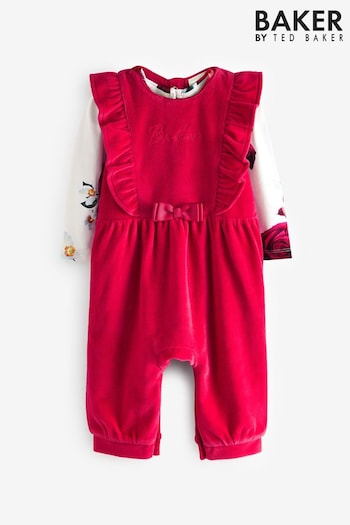 Baker by Ted Baker Red Floral Frill Dungaree Set (555262) | £36 - £39