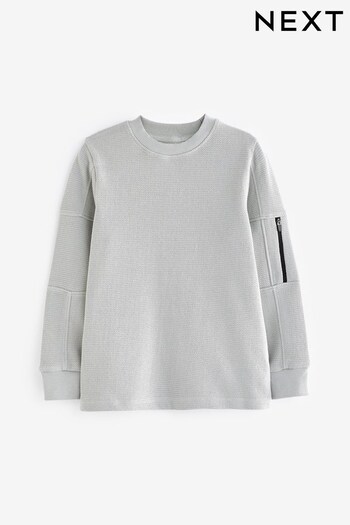 Grey Textured Long Sleeve Top With Zip Detail (3-16yrs) (555528) | £15 - £20