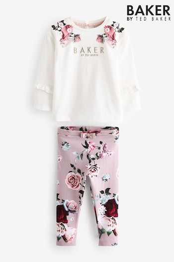 Baker by Ted Baker Neutral Floral Print Top And Styland Leggings Set (555560) | £30 - £35