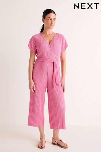 Pink Plisse Short Sleeve Culotte Jumpsuit (555609) | £40