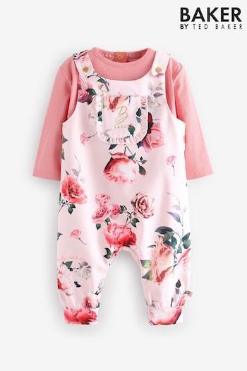 Baker by Ted Baker Pink Floral T-Shirt and Dungaree Set 2 Piece (555610) | £36 - £39