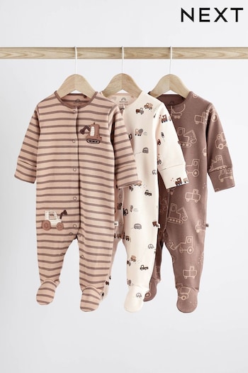 Chocolate Brown 3 Pack Baby Sleepsuits (0-2yrs) (555630) | £20 - £22