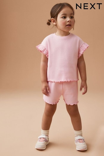 Pink Rib Short Sleeve T-Shirt And Shorts Set (3mths-7yrs) (556069) | £8 - £12