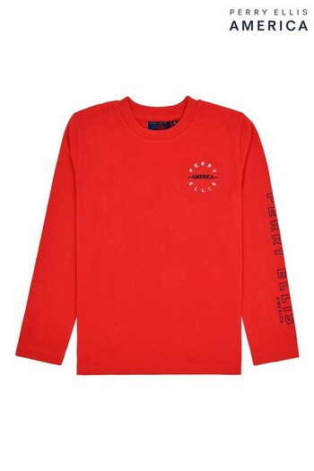 Perry Ellis America Red Long Sleeve Crew Neck T-Shirt (556086) | £18 - £20