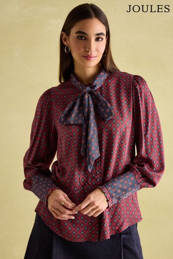 Joules Everly Red Tie Neck Blouse (556263) | £64.95